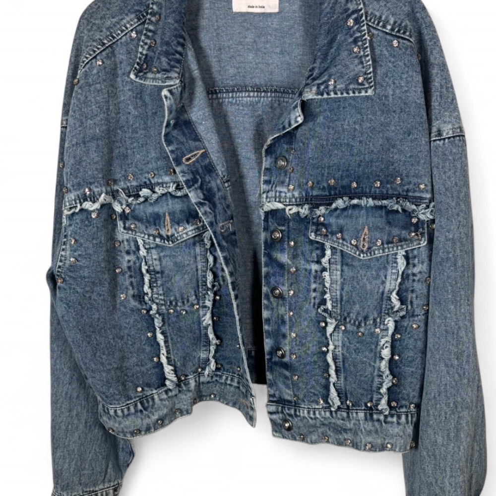 Indulge in Blue Rhinestone Studded Denim Jacket 3X - Picture 3 of 6